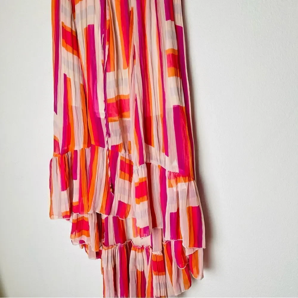 EUC Roxy Pink and Orange Chiffon High Low Maxi Skirt Small
